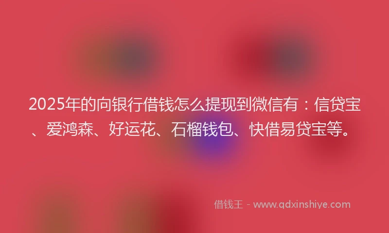 2025年的向银行借钱怎么提现到微信有：信贷宝、爱鸿森、好运花、石榴钱包、快借易贷宝等。