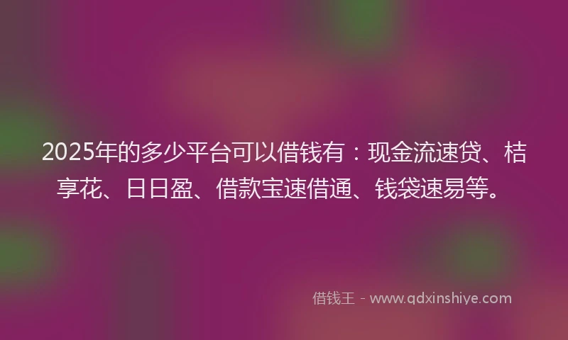 2025年的多少平台可以借钱有：现金流速贷、桔享花、日日盈、借款宝速借通、钱袋速易等。