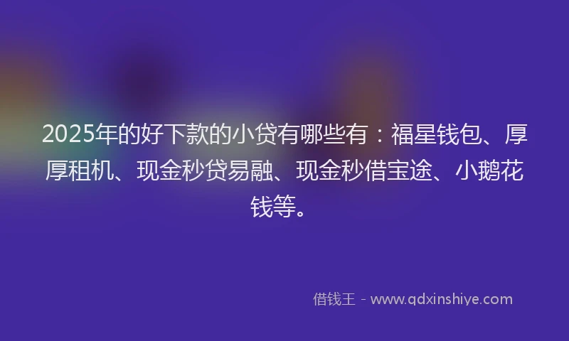 2025年的好下款的小贷有哪些有：福星钱包、厚厚租机、现金秒贷易融、现金秒借宝途、小鹅花钱等。