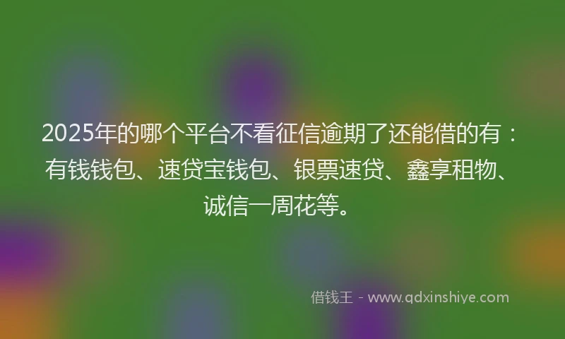 2025年的哪个平台不看征信逾期了还能借的有：有钱钱包、速贷宝钱包、银票速贷、鑫享租物、诚信一周花等。