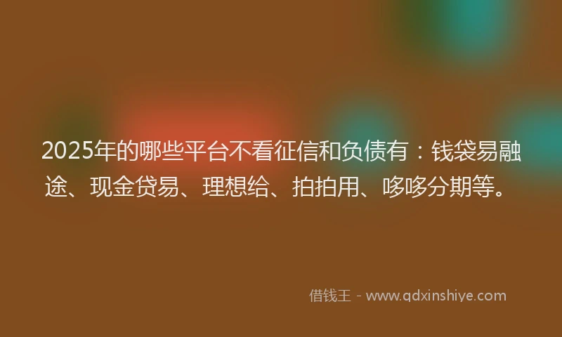 2025年的哪些平台不看征信和负债有：钱袋易融途、现金贷易、理想给、拍拍用、哆哆分期等。