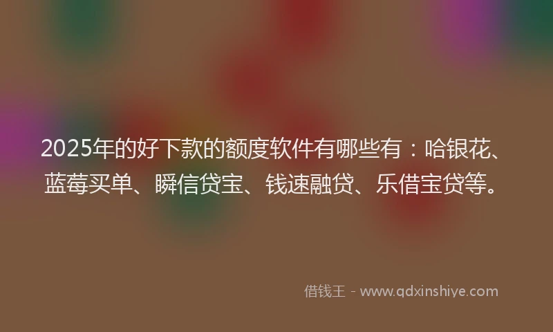 2025年的好下款的额度软件有哪些有：哈银花、蓝莓买单、瞬信贷宝、钱速融贷、乐借宝贷等。