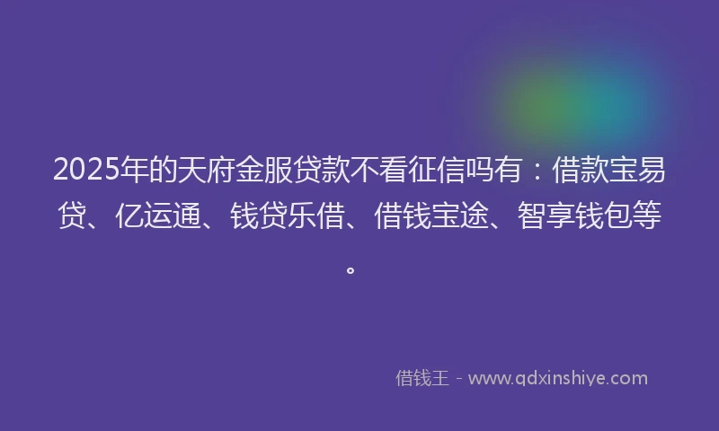 2025年的天府金服贷款不看征信吗有：借款宝易贷、亿运通、钱贷乐借、借钱宝途、智享钱包等。