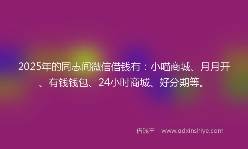 2025年的同志间微信借钱有：小喵商城、月月开、有钱钱包、24小时商城、好分期等。