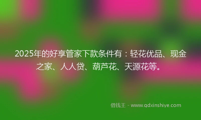 2025年的好享管家下款条件有：轻花优品、现金之家、人人贷、葫芦花、天源花等。