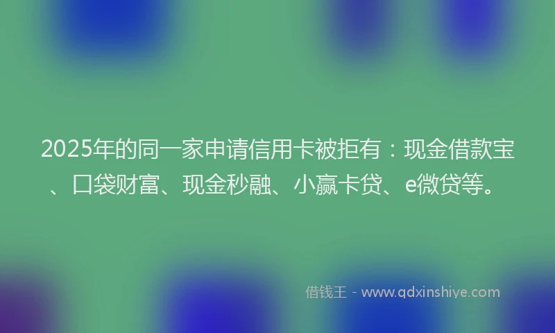 2025年的同一家申请信用卡被拒有：现金借款宝、口袋财富、现金秒融、小赢卡贷、e微贷等。