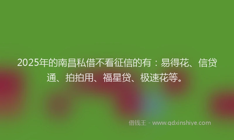 2025年的南昌私借不看征信的有：易得花、信贷通、拍拍用、福星贷、极速花等。