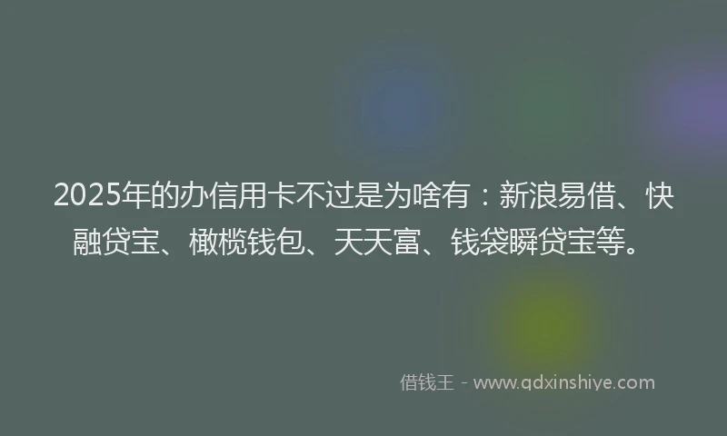 2025年的办信用卡不过是为啥有：新浪易借、快融贷宝、橄榄钱包、天天富、钱袋瞬贷宝等。