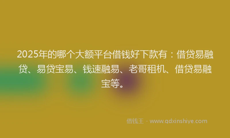 2025年的哪个大额平台借钱好下款有：借贷易融贷、易贷宝易、钱速融易、老哥租机、借贷易融宝等。
