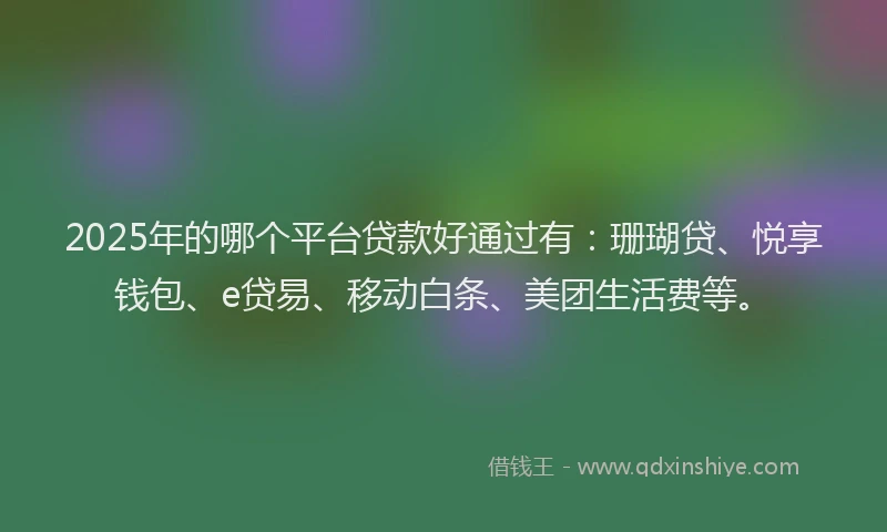 2025年的哪个平台贷款好通过有：珊瑚贷、悦享钱包、e贷易、移动白条、美团生活费等。
