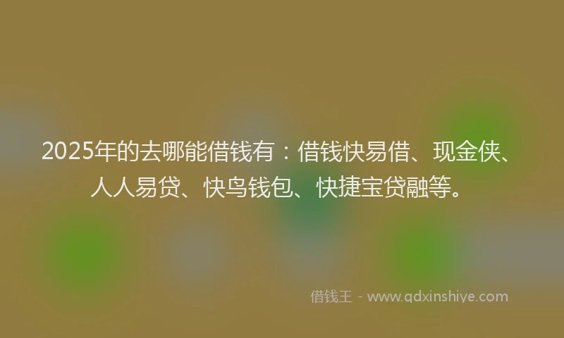 2025年的去哪能借钱有：借钱快易借、现金侠、人人易贷、快鸟钱包、快捷宝贷融等。