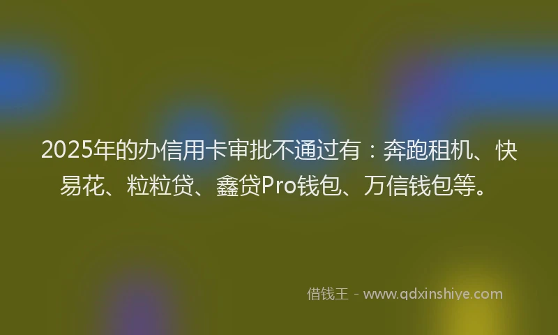 2025年的办信用卡审批不通过有：奔跑租机、快易花、粒粒贷、鑫贷Pro钱包、万信钱包等。