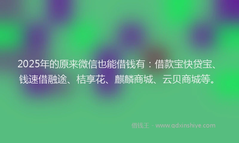 2025年的原来微信也能借钱有：借款宝快贷宝、钱速借融途、桔享花、麒麟商城、云贝商城等。