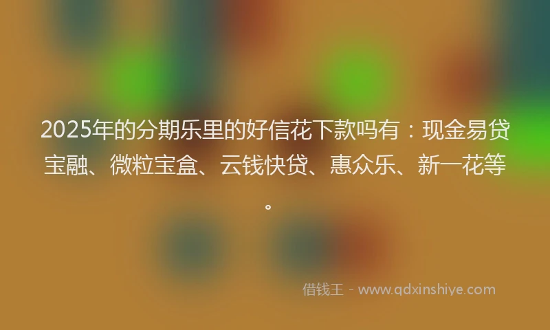 2025年的分期乐里的好信花下款吗有：现金易贷宝融、微粒宝盒、云钱快贷、惠众乐、新一花等。