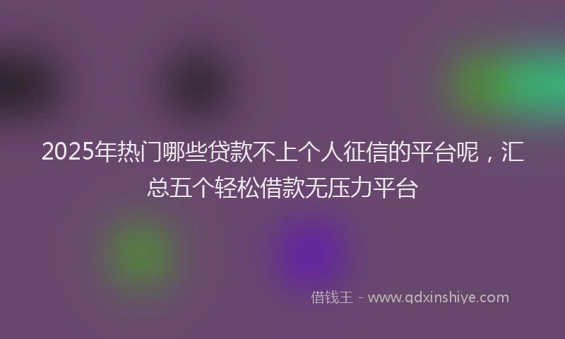 2025年热门哪些贷款不上个人征信的平台呢，汇总五个轻松借款无压力平台