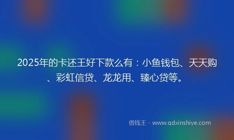 2025年的卡还王好下款么有：小鱼钱包、天天购、彩虹信贷、龙龙用、臻心贷等。