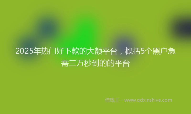 2025年热门好下款的大额平台，概括5个黑户急需三万秒到的的平台