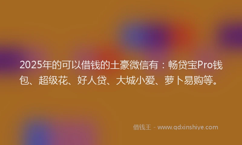 2025年的可以借钱的土豪微信有：畅贷宝Pro钱包、超级花、好人贷、大城小爱、萝卜易购等。