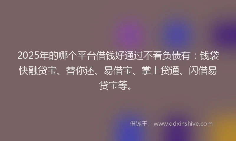 2025年的哪个平台借钱好通过不看负债有：钱袋快融贷宝、替你还、易借宝、掌上贷通、闪借易贷宝等。