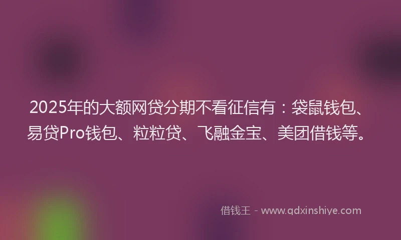 2025年的大额网贷分期不看征信有：袋鼠钱包、易贷Pro钱包、粒粒贷、飞融金宝、美团借钱等。