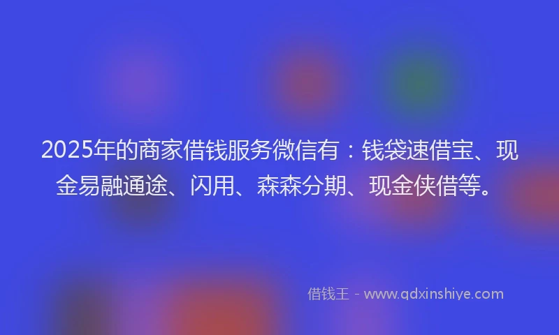 2025年的商家借钱服务微信有：钱袋速借宝、现金易融通途、闪用、森森分期、现金侠借等。