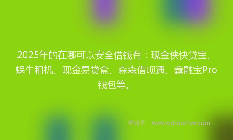2025年的在哪可以安全借钱有：现金侠快贷宝、蜗牛租机、现金易贷盒、森森借呗通、鑫融宝Pro钱包等。