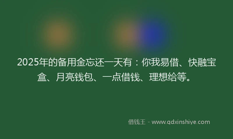 2025年的备用金忘还一天有：你我易借、快融宝盒、月亮钱包、一点借钱、理想给等。