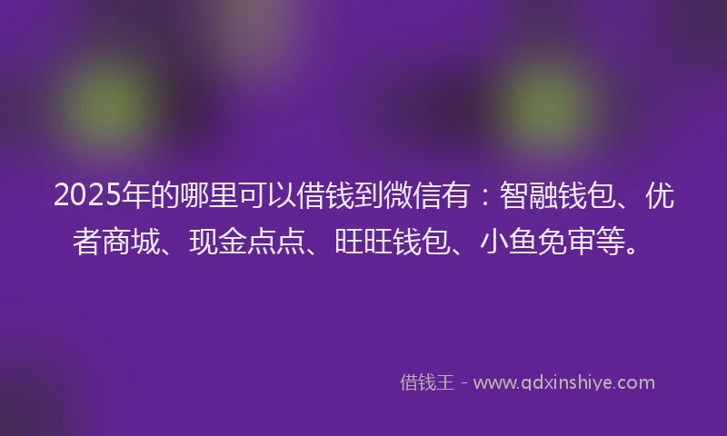 2025年的哪里可以借钱到微信有：智融钱包、优者商城、现金点点、旺旺钱包、小鱼免审等。
