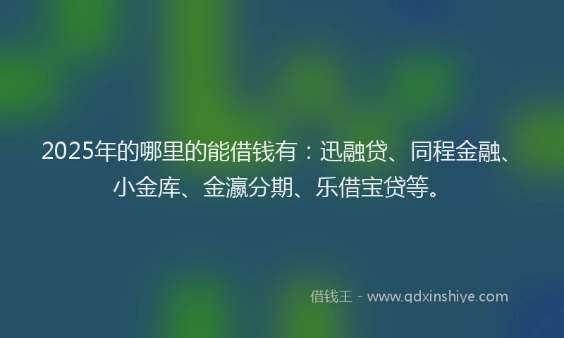 2025年的哪里的能借钱有：迅融贷、同程金融、小金库、金瀛分期、乐借宝贷等。