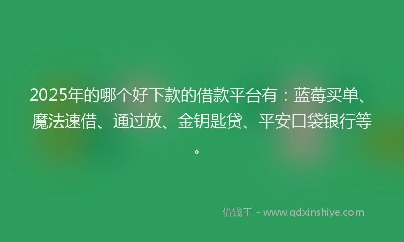 2025年的哪个好下款的借款平台有：蓝莓买单、魔法速借、通过放、金钥匙贷、平安口袋银行等。