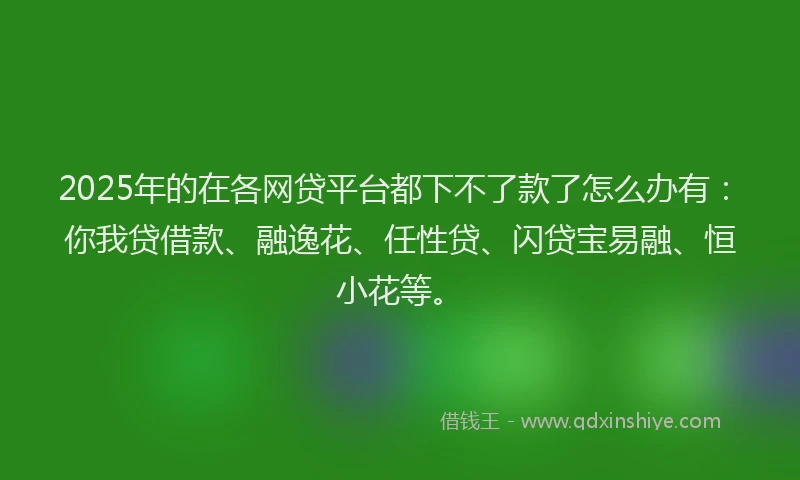 2025年的在各网贷平台都下不了款了怎么办有：你我贷借款、融逸花、任性贷、闪贷宝易融、恒小花等。