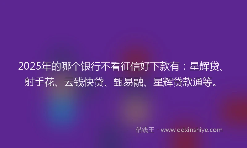 2025年的哪个银行不看征信好下款有：星辉贷、射手花、云钱快贷、甄易融、星辉贷款通等。