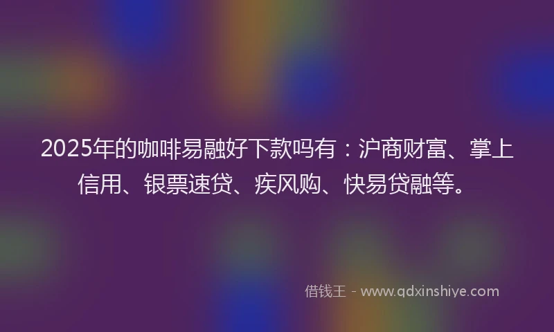 2025年的咖啡易融好下款吗有：沪商财富、掌上信用、银票速贷、疾风购、快易贷融等。