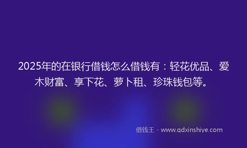 2025年的在银行借钱怎么借钱有：轻花优品、爱木财富、享下花、萝卜租、珍珠钱包等。