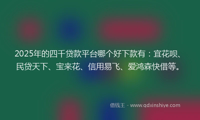 2025年的四千贷款平台哪个好下款有：宜花呗、民贷天下、宝来花、信用易飞、爱鸿森快借等。