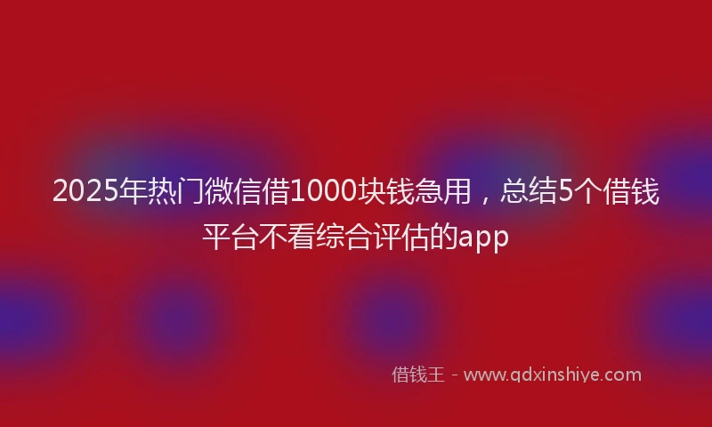 2025年热门微信借1000块钱急用，总结5个借钱平台不看综合评估的app
