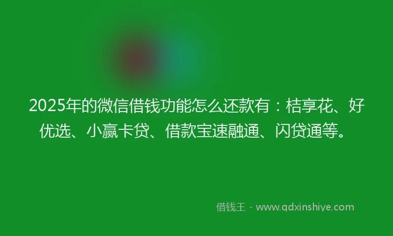 2025年的微信借钱功能怎么还款有：桔享花、好优选、小赢卡贷、借款宝速融通、闪贷通等。