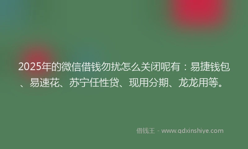 2025年的微信借钱勿扰怎么关闭呢有：易捷钱包、易速花、苏宁任性贷、现用分期、龙龙用等。