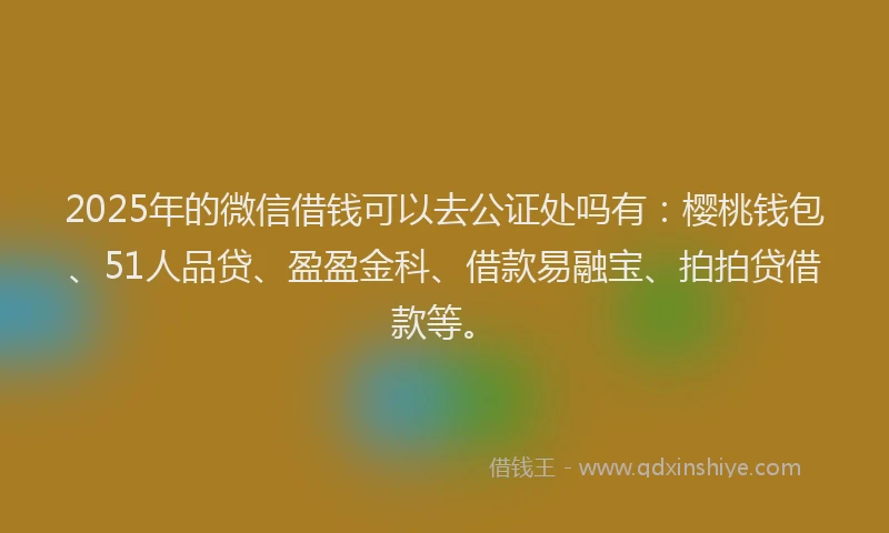 2025年的微信借钱可以去公证处吗有：樱桃钱包、51人品贷、盈盈金科、借款易融宝、拍拍贷借款等。