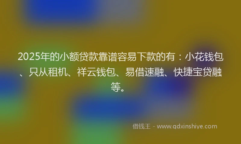 2025年的小额贷款靠谱容易下款的有：小花钱包、只从租机、祥云钱包、易借速融、快捷宝贷融等。