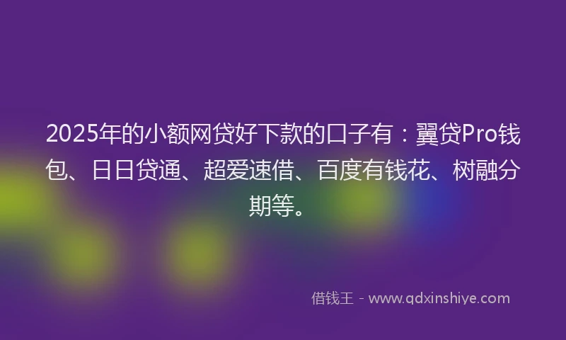 2025年的小额网贷好下款的口子有：翼贷Pro钱包、日日贷通、超爱速借、百度有钱花、树融分期等。