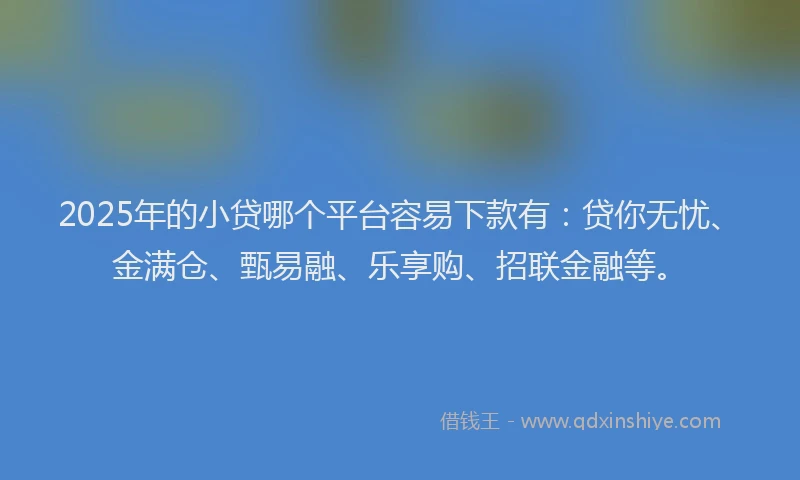 2025年的小贷哪个平台容易下款有：贷你无忧、金满仓、甄易融、乐享购、招联金融等。