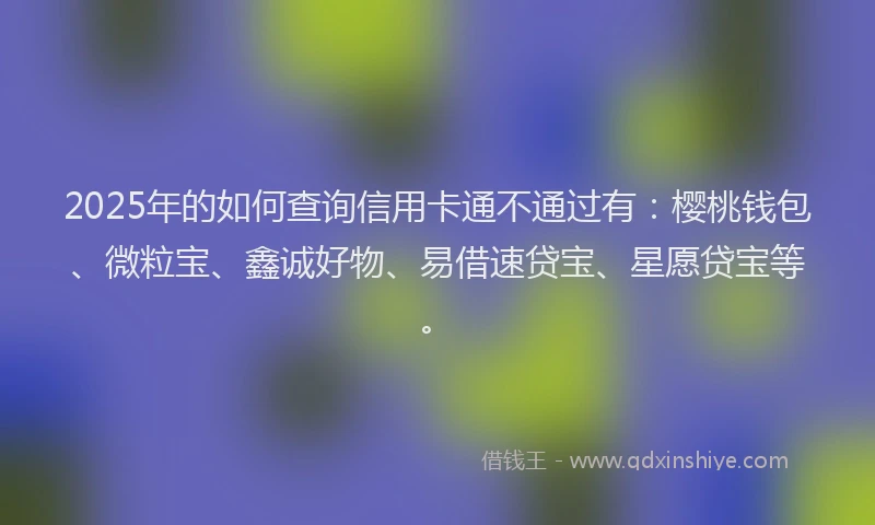 2025年的如何查询信用卡通不通过有：樱桃钱包、微粒宝、鑫诚好物、易借速贷宝、星愿贷宝等。