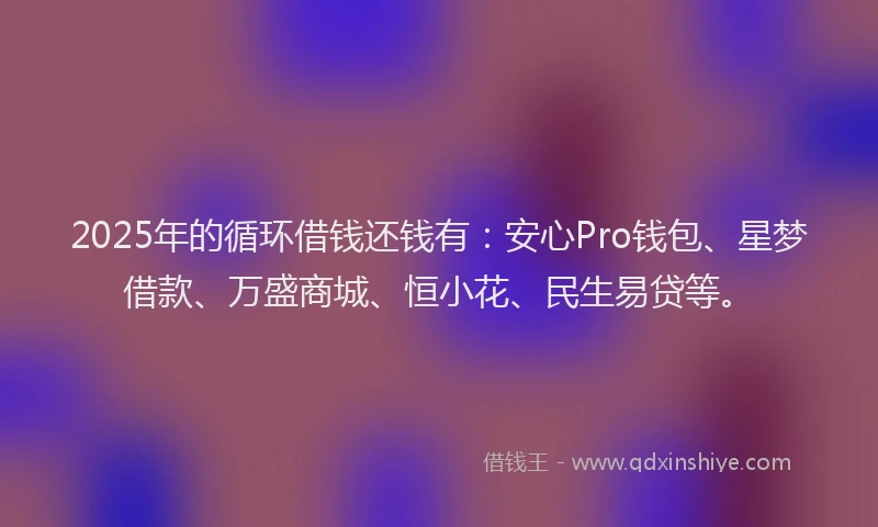 2025年的循环借钱还钱有：安心Pro钱包、星梦借款、万盛商城、恒小花、民生易贷等。