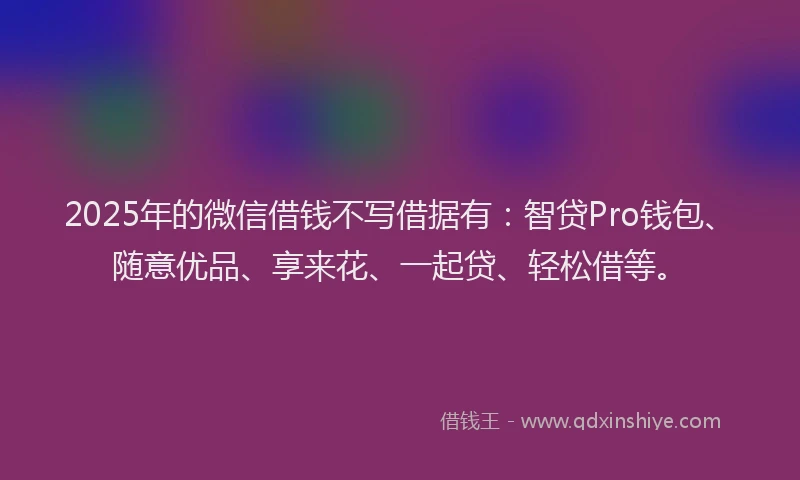 2025年的微信借钱不写借据有：智贷Pro钱包、随意优品、享来花、一起贷、轻松借等。