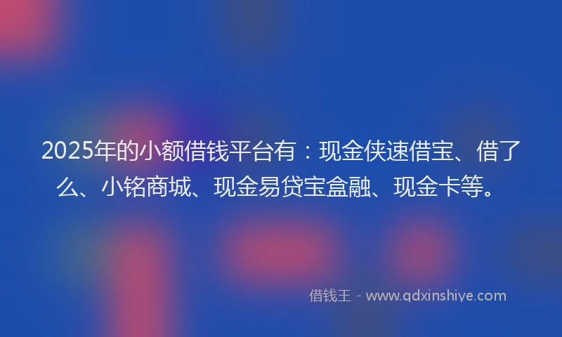 2025年的小额借钱平台有：现金侠速借宝、借了么、小铭商城、现金易贷宝盒融、现金卡等。