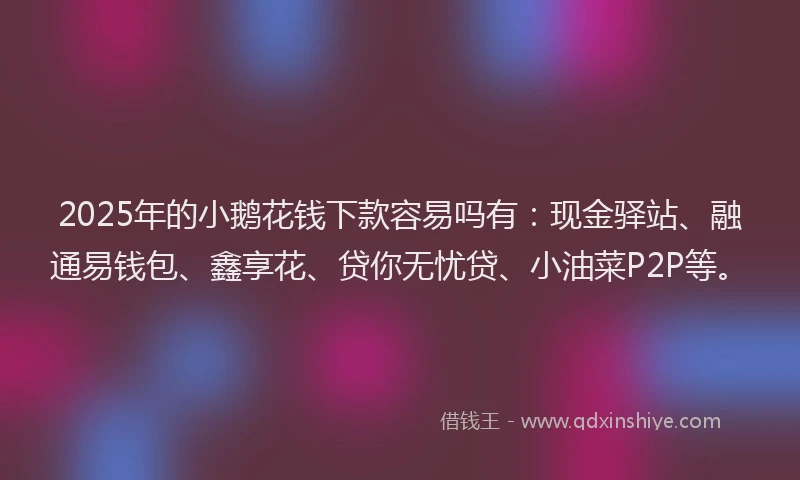 2025年的小鹅花钱下款容易吗有：现金驿站、融通易钱包、鑫享花、贷你无忧贷、小油菜P2P等。