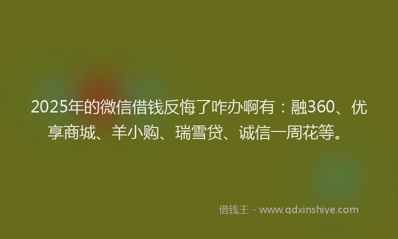 2025年的微信借钱反悔了咋办啊有：融360、优享商城、羊小购、瑞雪贷、诚信一周花等。