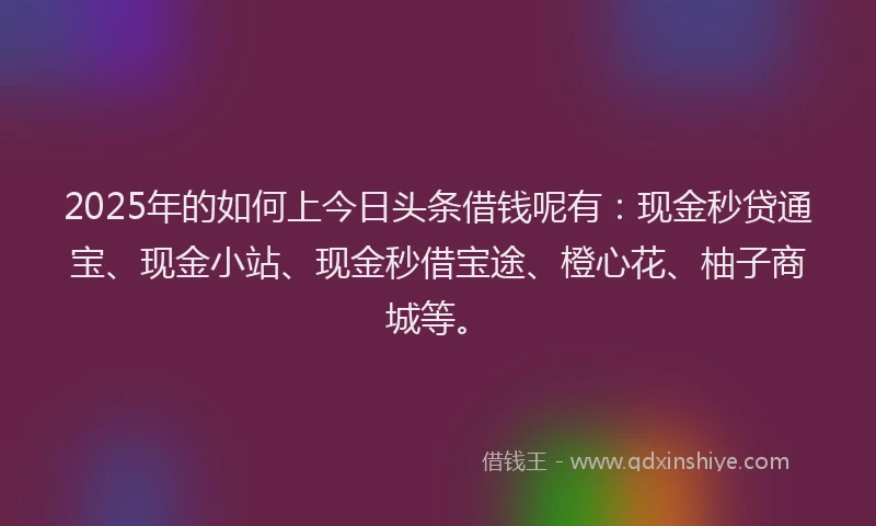 2025年的如何上今日头条借钱呢有：现金秒贷通宝、现金小站、现金秒借宝途、橙心花、柚子商城等。