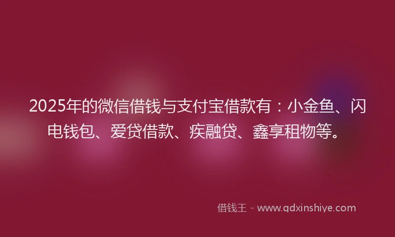 2025年的微信借钱与支付宝借款有：小金鱼、闪电钱包、爱贷借款、疾融贷、鑫享租物等。